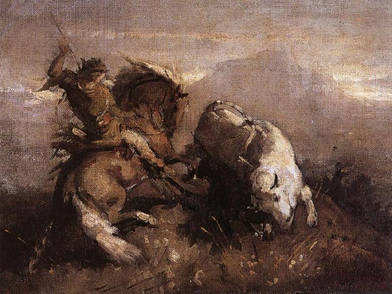 Nicolae Grigorescu Dragos Fighting the Bison china oil painting image